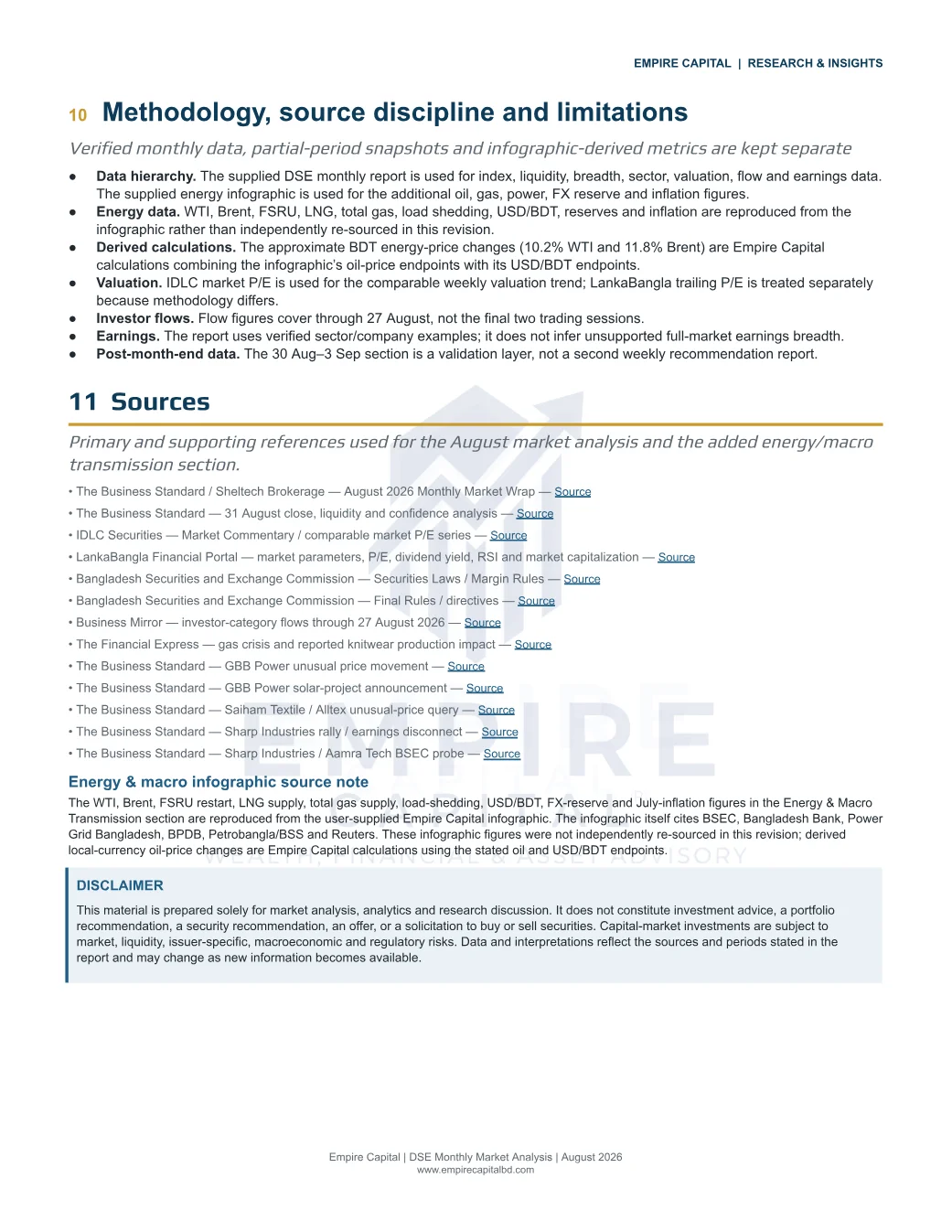 Methodology, sources and limitations, page 14 of the August 2026 DSE report. Select the PDF download for selectable text and source links.