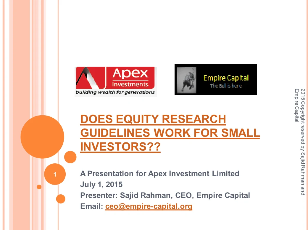 A presentation for Apex Investment Limited, page 1 of the Does Equity Research Work for Small Investors? report. Select the PDF download for selectable text and source links.