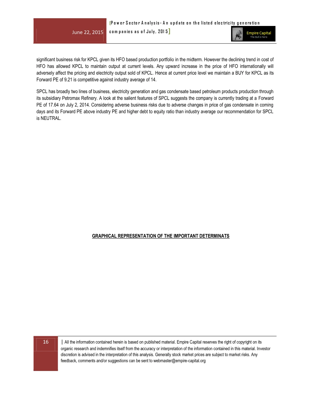 KPCL and SPCL recommendations, page 16 of the Power Sector Analysis 2015 report. Select the PDF download for selectable text and source links.