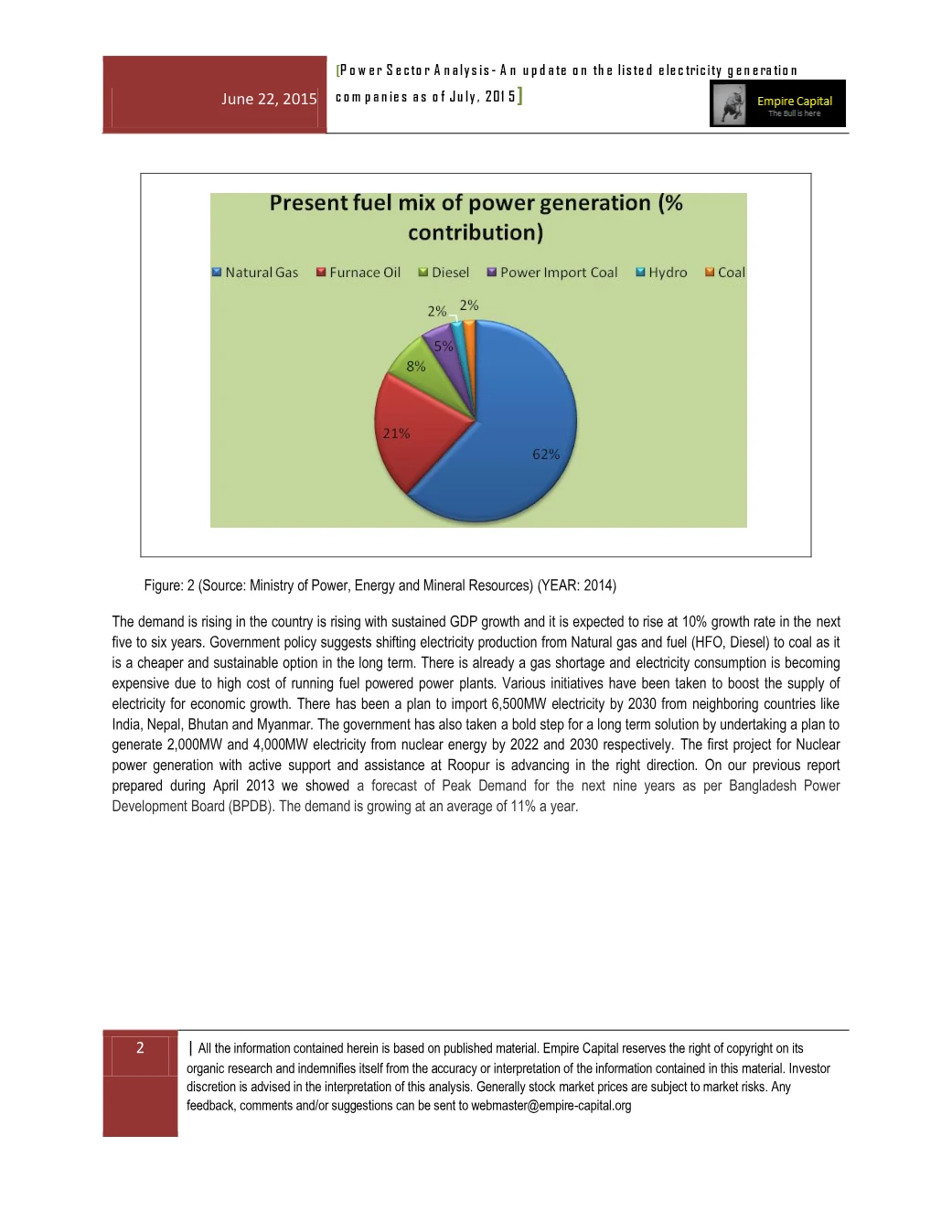 Present fuel mix of power generation, page 2 of the Power Sector Analysis 2015 report. Select the PDF download for selectable text and source links.
