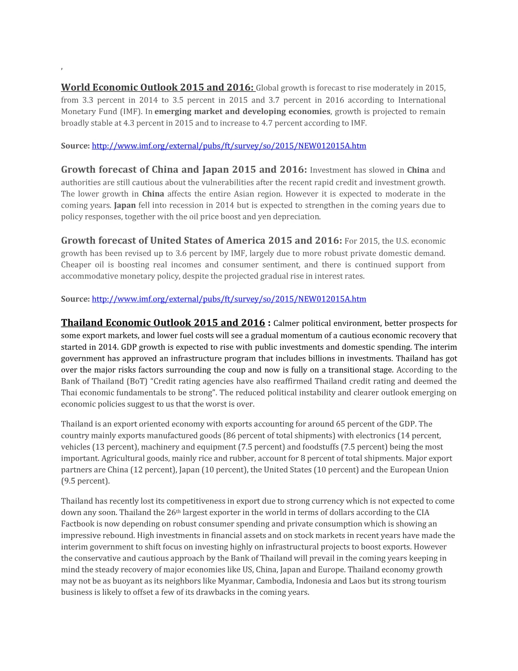 World, China, Japan, US and Thailand economic outlook, page 1 of the Thailand and the Global Economy, 2015-16 Outlook report. Select the PDF download for selectable text and source links.